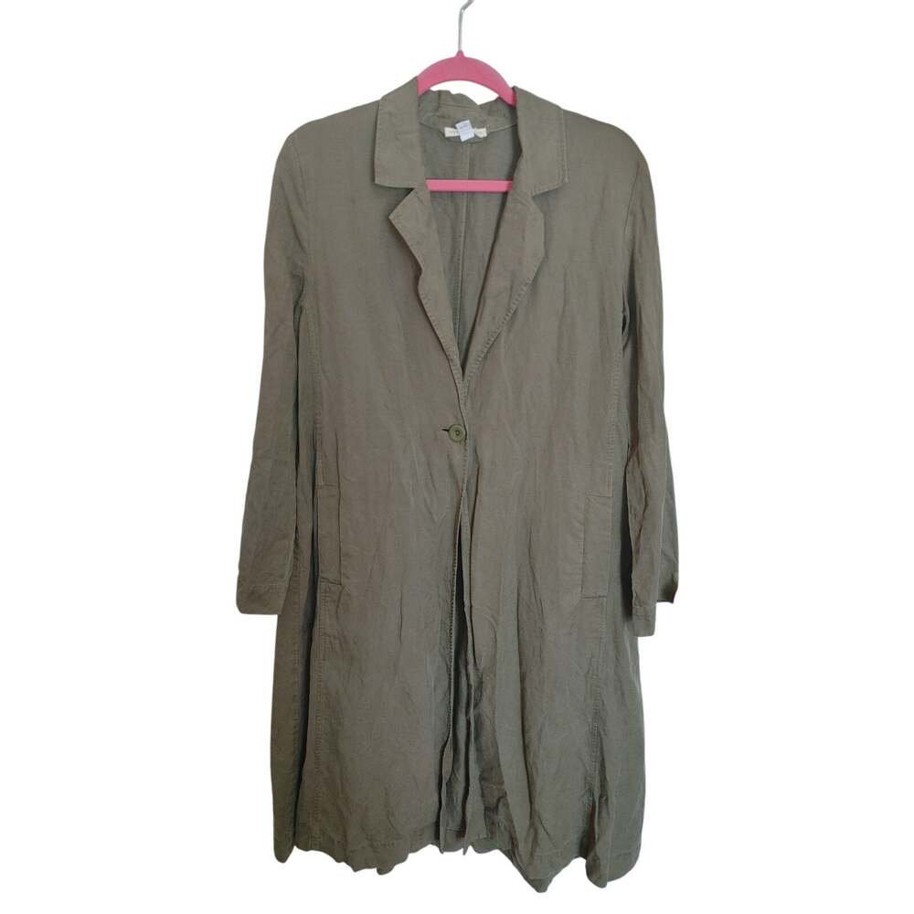 Eileen Fisher Jacket Blazer Single Button Long 100% Tencel Olive Green